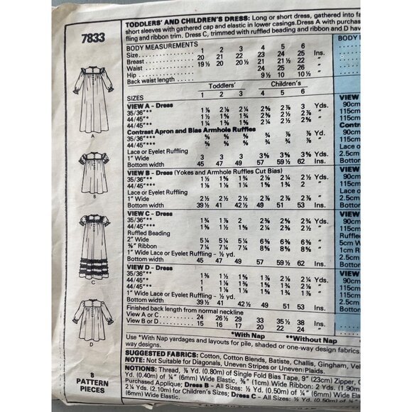 Vintage McCalls 7833 Sewing Pattern Size 4 Kids Pinafore Dress Sewing CUT - Picture 4 of 6